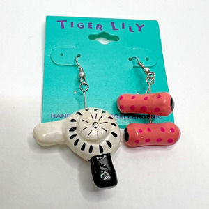 Vintage Hair Dryer and Rollers Earrings Handmade Hypoallergenic Unique Rare